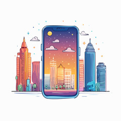 Pixel Art Cityscape on Smartphone Screen