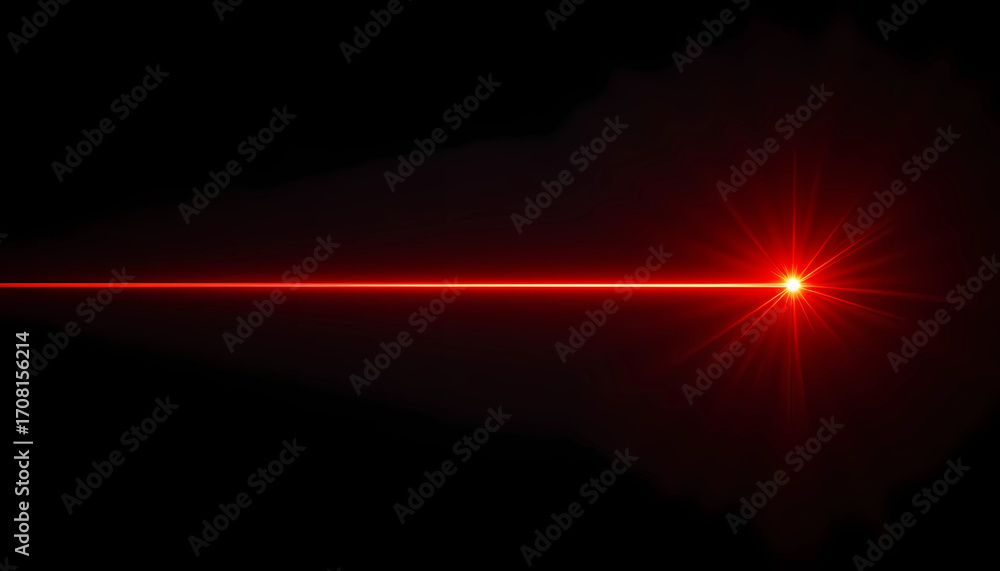 Poster red laser beam on black background, a powerful and precise light source for various applications