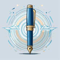 Blue And Gold Fountain Pen with Abstract Circular Design