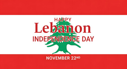 A vector illustration for Lebanon's Independence Day on November 22nd, with a celebratory greeting banner ready to fly high, featuring a flying cedar tree symbol on the national flag