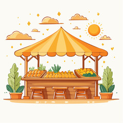 Sunny Day Fruit Stand Illustration