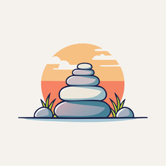 Stacked Stones at Sunset Illustration