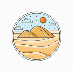 Desert Landscape Illustration with Sand Dunes and Sun