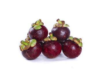 Fresh Thai Mangosteen Tropical Fruits on White Background