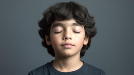 Guided breathing exercise by a young boy practicing mindfulness in a calm setting