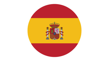 Fototapeta premium Spanish flag circular icon in a red and yellow striped design featuring the coat of arms of Spain in the center