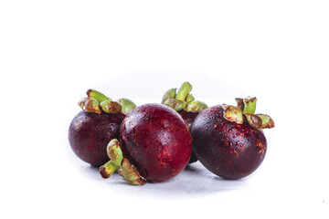 Fresh Mangosteen Fruits from Thailand on White Background - Exotic Tropical Imported Fruit