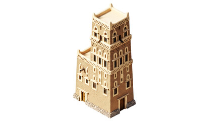 yemenite tower house ancient architecture 3d model, isolated on transparent background