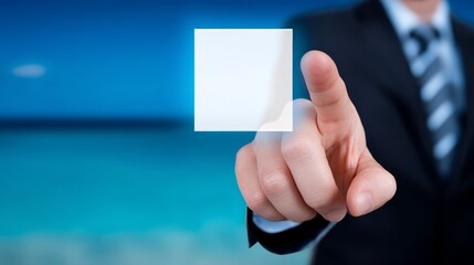 Businessman holding business card, professional networking and contact exchange in corporate setting