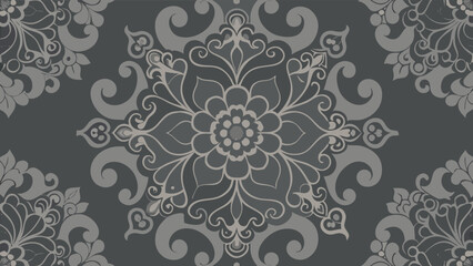 Intricate Gray Floral Mandala Pattern on Dark Gray Background vector illustration
