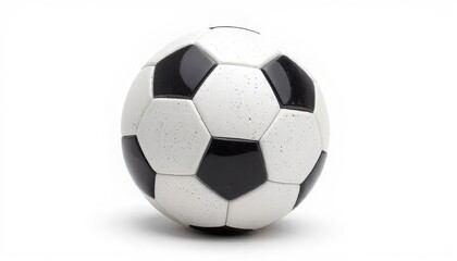 Obraz premium A classic black and white soccer ball with a hexagonal pattern. The ball is round and designed for outdoor sports activities.