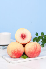Fresh Golden Red Peaches on Marble Board Kitchen Still Life Food Photography