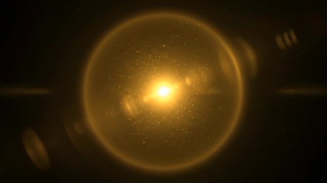 A shimmering gold cinematic lens flare creating a halo effect, ideal for a majestic and luxurious seamlessly looping video background halo effect, success, radiant