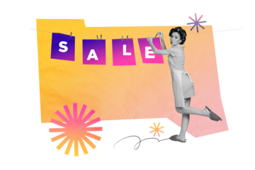 Composite trend artwork 3D sketch photo collage of young lady housewife pinup hairdo hols sale banner black friday shopping model posing