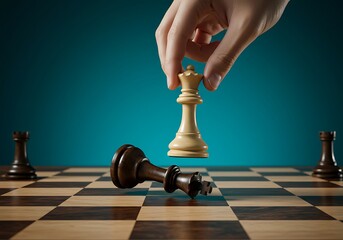 White Chess Queen Checkmates Black Queen on a Checkered Board