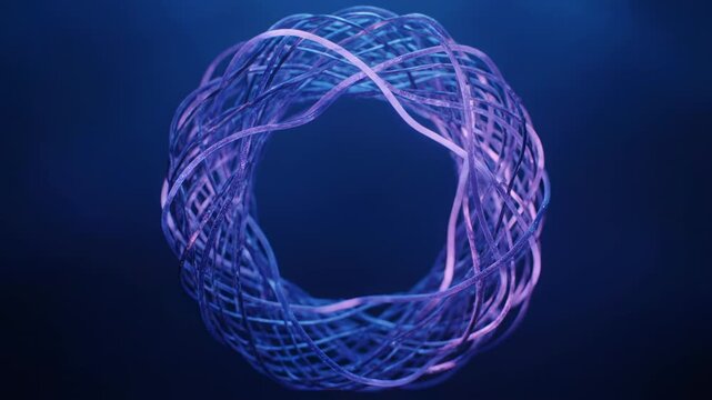 A seamlessly looping video of an organic tendril energy ring subtly pulsating and intertwining in a natural flow circle, background, ethereal