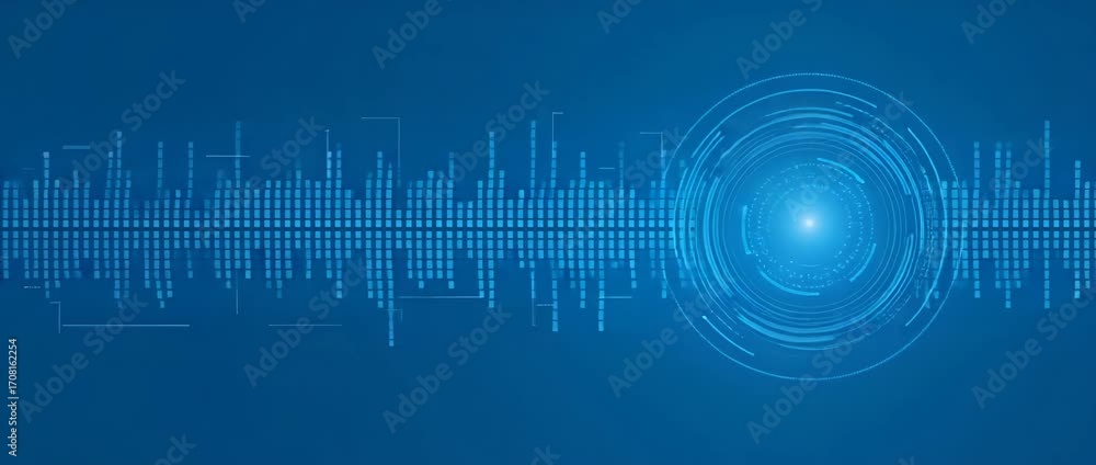 Poster photo realistic as digital transformation icon with space for text and graphics on a blue background