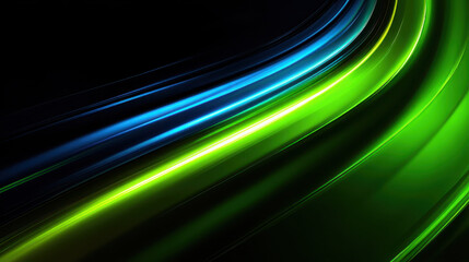 Abstract image featuring dynamic blue and green light streaks on dark background, creating sense of motion and energy. vibrant colors contrast sharply with black, enhancing visual impact
