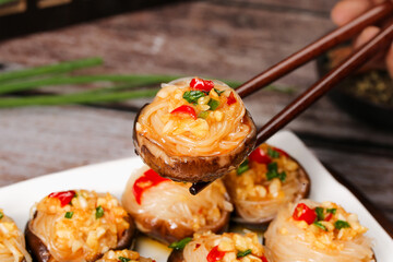 Teppanyaki Stuffed Mushrooms with Vermicelli Noodles and Fresh Herbs Asian Signature Dish