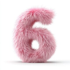 A fluffy pink number six with a soft texture. The number is three-dimensional and stands upright against a white background.