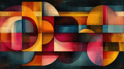 Abstract geometric shapes, colorful design, text effect, textured background