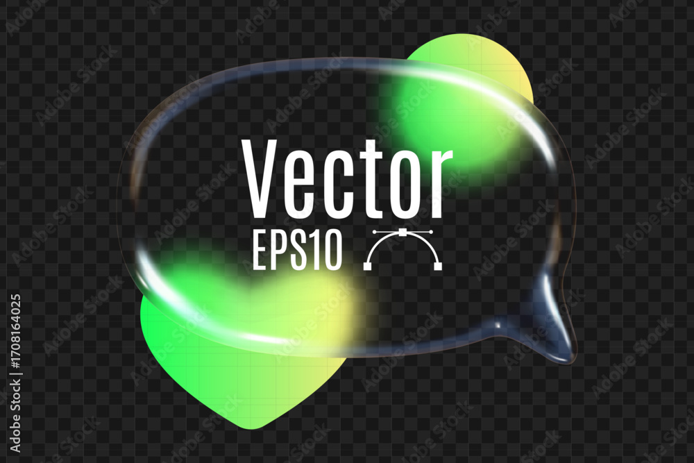 Poster 3d glass speech bubbles with geometric gradient shapes creating a dynamic visual effect in a modern 