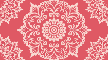 Intricate White Floral Mandala Design on a Coral Pink Background vector illustration