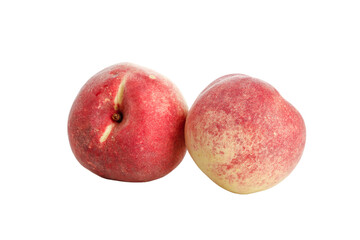 Fresh Red Golden Peaches Isolated on White Background - Healthy Summer Fruit