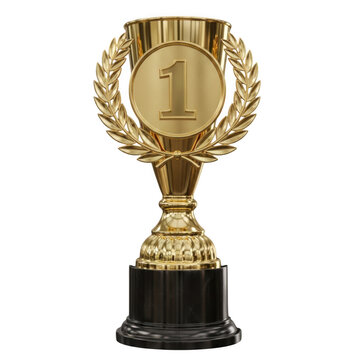 Golden first place trophy with laurel wreath celebrating achievement and victory