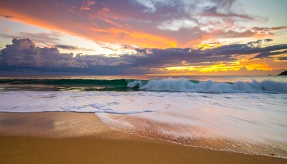 Fototapeta premium Colorful sunset over ocean waves (1)