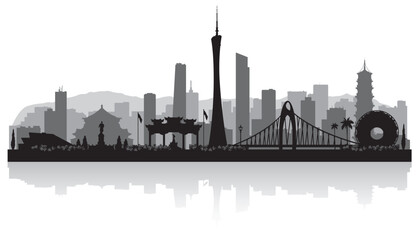 Guangzhou China city skyline silhouette