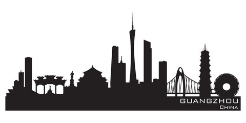 Guangzhou China city skyline vector silhouette