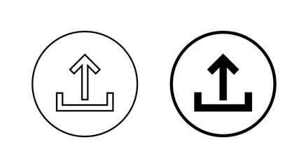 Upload icon in circular outline. Arrow export symbol