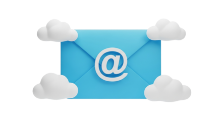 Connecting to Cloud A crisp blue email envelope surrounded by soft fluffy white clouds against a