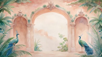 Ornate Sandstone Archway Framing Serene