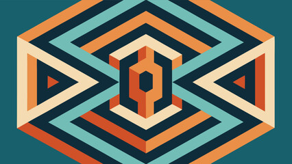 Fototapeta premium Isometric Geometric Pattern with Teal, Orange, and Cream Stripes vector illustration