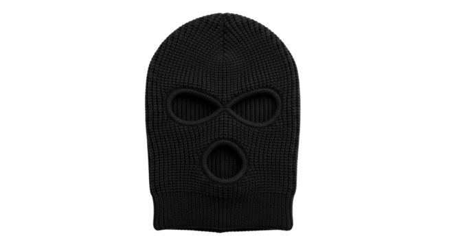 A stark black balaclava against a void symbolizing anonymity and hidden identity on a minimalist