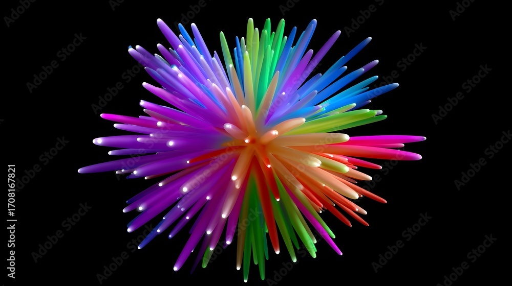Poster a visually striking and dynamic abstract design featuring a fractal-like explosion of vibrant, multi