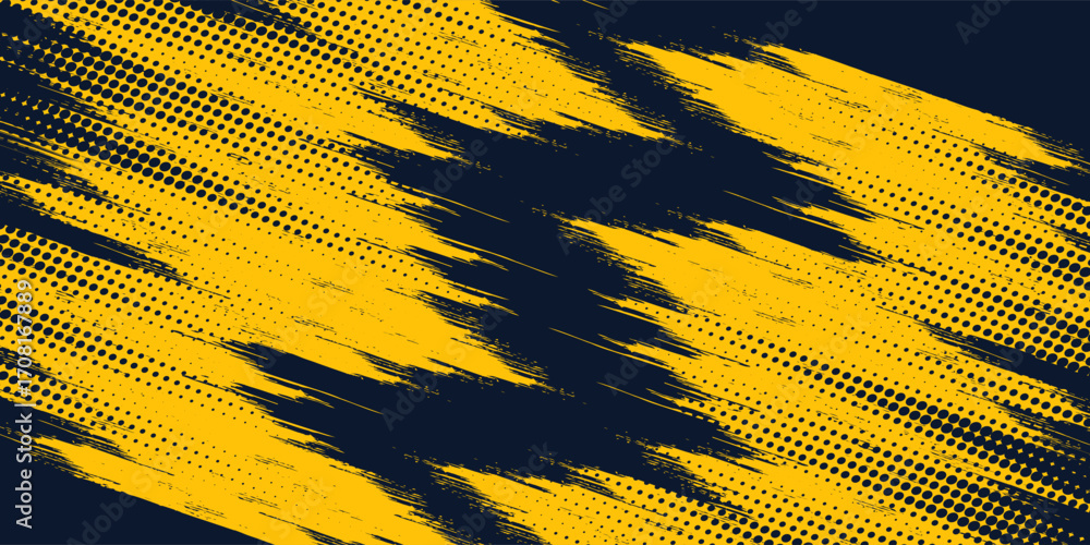 Poster dots halftone yellow and dark blue color pattern gradient grunge texture background. dots pop art sp