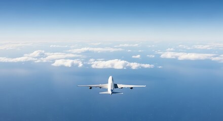 Airplane flying over the ocean with clouds in the sky