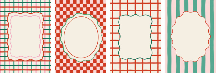 Fototapeta na wymiar Christmas frames, backgrounds. Hand drawn Christmas background set, cards, banners, prints with patterns and frames. Vector art and illustration
