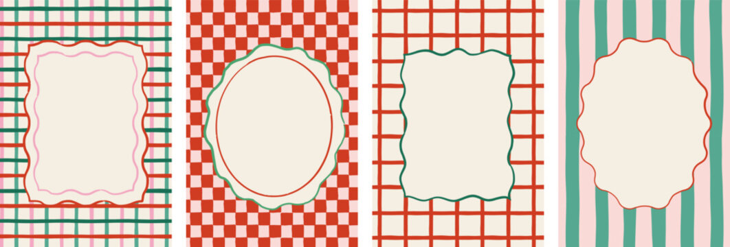 Christmas frames, backgrounds. Hand drawn Christmas background set, cards, banners, prints with patterns and frames. Vector art and illustration