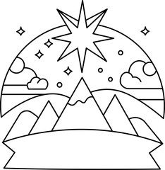 Stardust Bloom Valley Coloring Page, Celestial Fantasy Flower Landscape Illustration