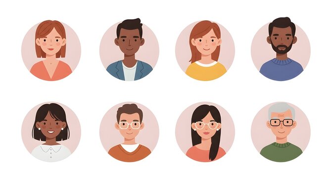 Estudiante de secundaria, mediana edad y set de &iacute;cono facial de mediana edad [Material de ilustraci&oacute;n vectorial de la persona]