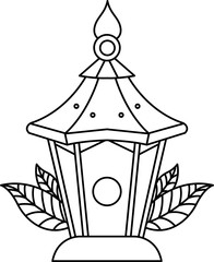 Fairy Lantern Grove Coloring Page, Enchanted Fantasy Forest Illustration