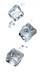Obraz premium Transparent ice cubes in mid-air, with slight motion blur