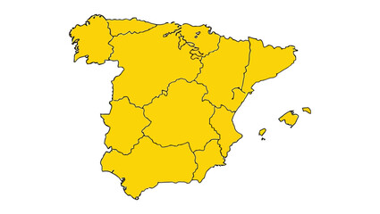 Obraz premium A bright yellow map of Spain, highlighting its distinct regions and mainland, perfect for geographical and travel-related content, offering a clear overview of the Iberian Peninsula