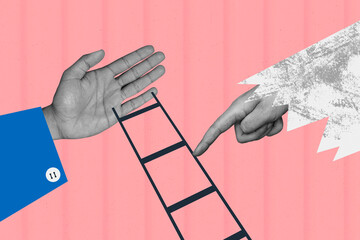 Image full 3d pop artwork collage of human hands point ladder career promotion concept opportunity...