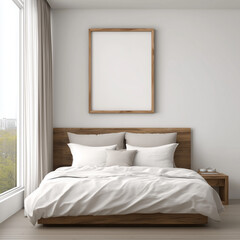A minimalist bedroom that features a white colour scheme.