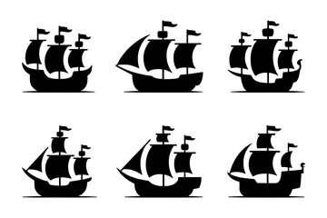silhouette of antique sailing ships vessel sailboat, marine sea vintage transport